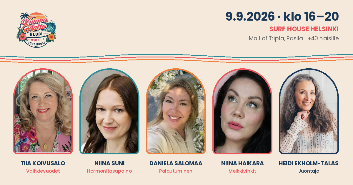 Kuuma Aalto -klubin puhujat ja illan juontaja Heidi Ekholm-Talas